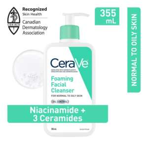 Cerave Foaming Facial Cleanser 355ml Gentle Foaming Facial Cleanser With Niacinamide, Hyaluronic Acid and 3 Ceramides (Normal to Oily Skin)