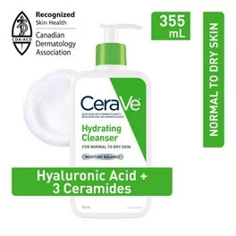 Cerave Hydrating Cleanser 355ml Facial Cleanser with Hyaluronic Acid and 3 Ceramides (Daily Face Wash for Normal to Dry Skin)