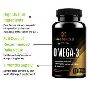 Icare naturals omega3 1000mg 90’ct Capsules Imported Canada in Pakistan