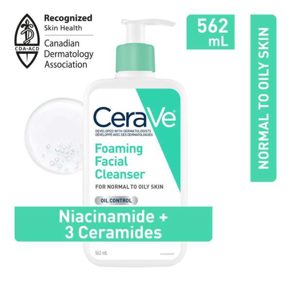 Cerave Foaming Facial Cleanser 563ml Gentle Foaming Facial Cleanser With Niacinamide, Hyaluronic Acid and 3 Ceramides (Normal to Oily Skin)